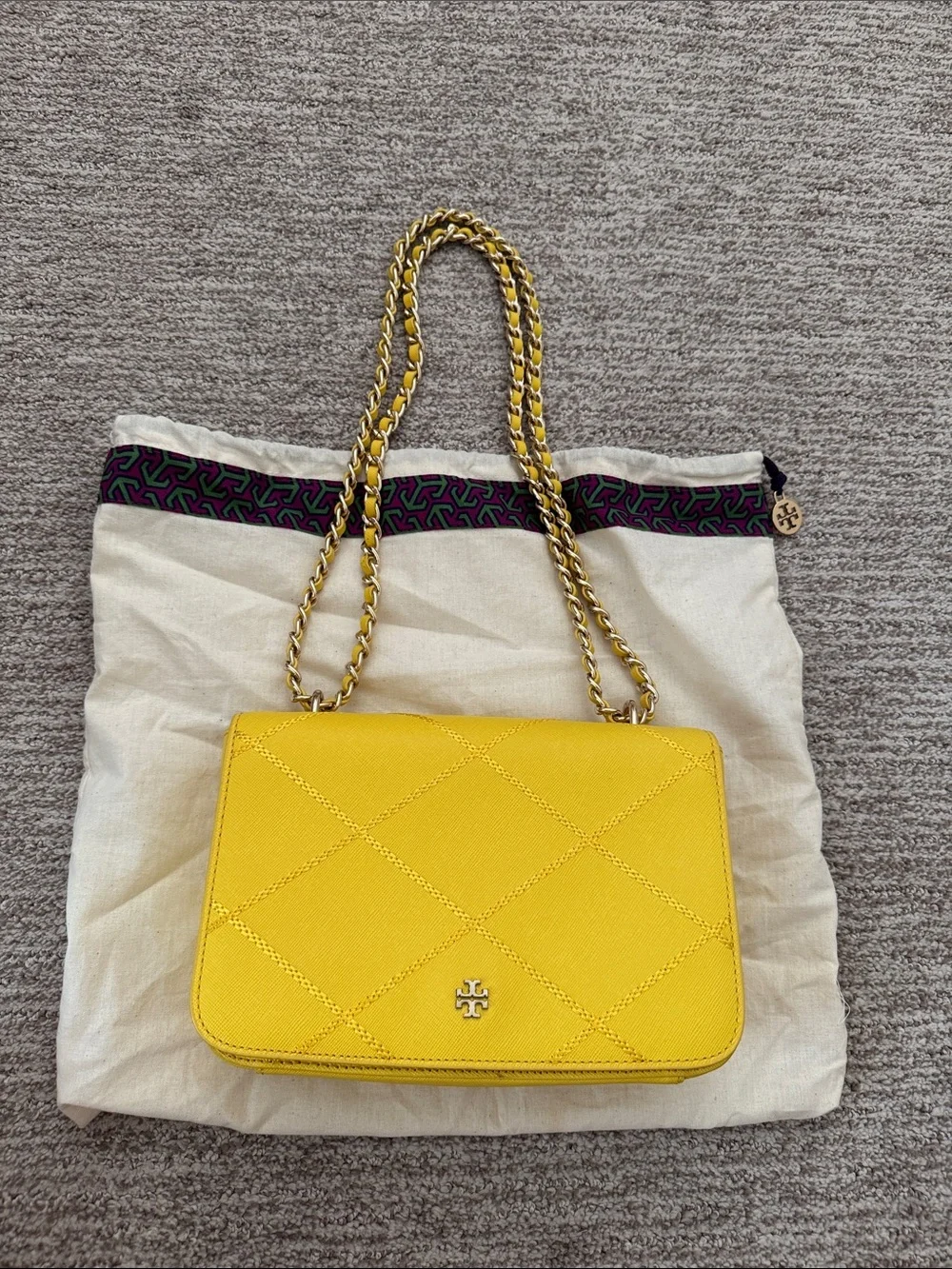 Tory Burch Bright Yellow Quilted Chain Shoulder Bag